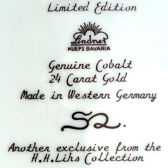 1975 Lindner Cobalt “Christmas Cheer” 24K Gold Collector Plate H.H. Lihs Germany - Picture 8 of 10